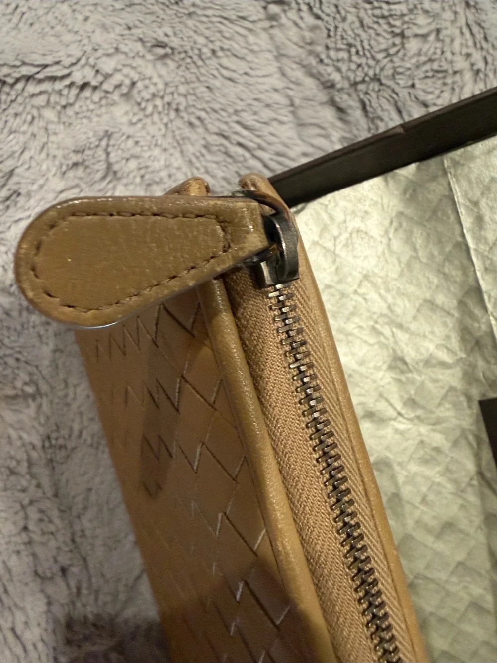 Bottega Veneta Tan Intrecciato Zip Wallet